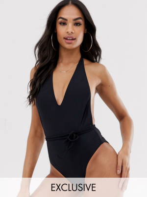 South Beach Exclusive Eco Plunge Belted Swimsuit In Black