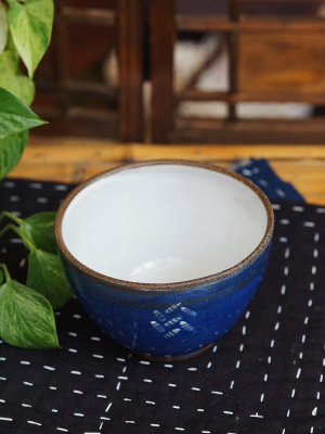 Hand + Fire Ceramic, Cobalt With White Pattern, Bowl