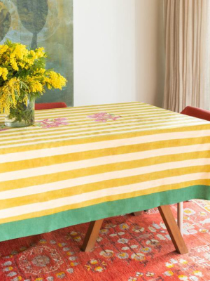 Bouganville Stripes White Mustard Tablecloth