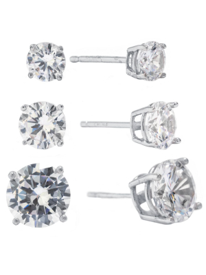 Sterling Silver Cubic Zirconia Stud Earrings Set