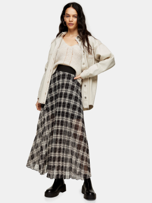 Black And White Check Pleated Maxi Skirt