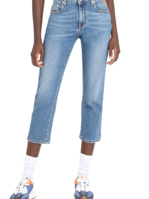 Msgm Crystal Logo Embellished Slim Fit Jeans