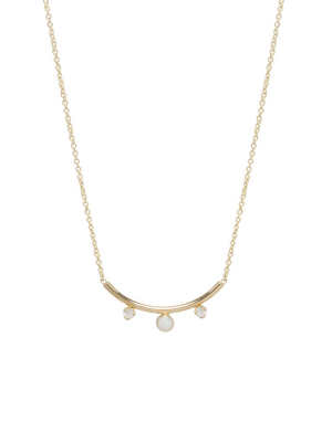 14k Opal & Diamond Curved Bar Necklace