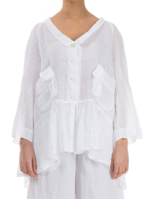 Ruffled White Linen Jacket