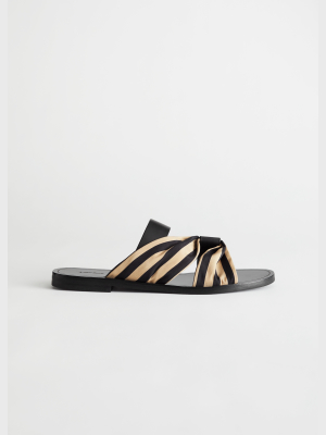 Striped Strap Leather Sandals