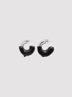 Black Rubberized Small Silver Earrings