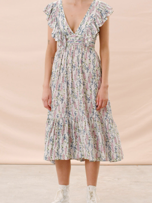 Frill-trimmed Eco-jacquard Midi Dress