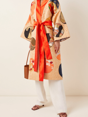 One Of A Kind M'o Exclusive Printed Reversible Obi Silk Coat