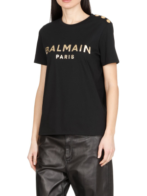 Balmain Button Detail Logo Printed T-shirt