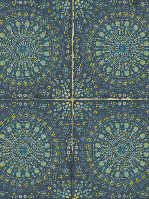 Mandala Boho Tile Wallpaper In Navy Blue And Dandelion From The Boho Rhapsody Collection By Seabrook Wallcoverings