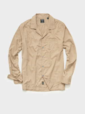 Italian Twill Camp Collar Shirt In Khaki