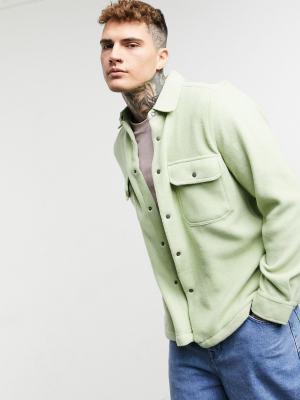 Asos Design Fleece Overshirt In Sage Green