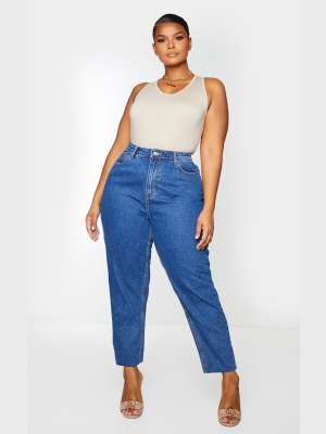 Prettylittlething Plus Mid Blue Wash Raw Hem...