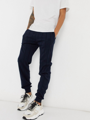 Asos Design Knitted Wide Rib Sweatpants In Navy