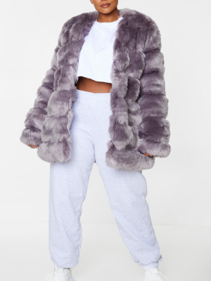 Plus Grey Faux Fur Bubble Coat