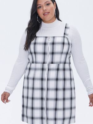 Plus Size Plaid Zippered Overall Dress