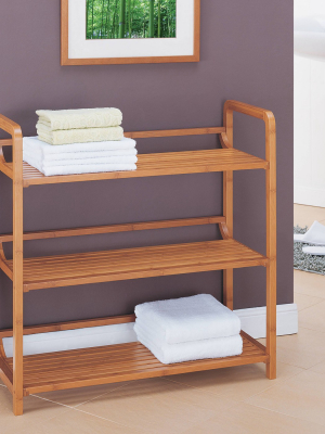 Three Tier Double Wide Bamboo Shelf Brown - Neu Home