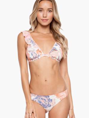 Adriana Ruffle Triangle  Bikini Top - Ivory Floral Print