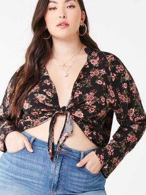 Plus Size Floral Tie-front Top