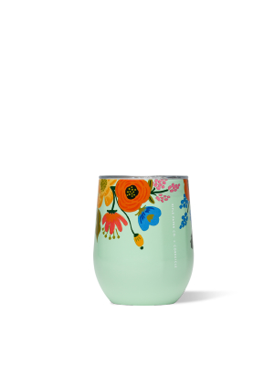 Lively Floral Mint Stemless Wine Glass