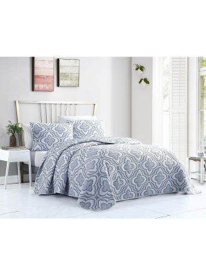 Vcny Home Mauer Matelasse Medallion Quilt Set - Blue 3 Piece Full - Queen