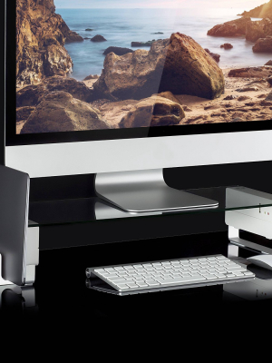 Mount-it! Tempered Glass & Aluminum Monitor Stand With Usb