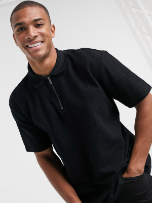 Only & Sons Towelling Polo In Black
