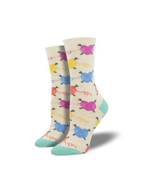 Novelty Socks 9.0" Time To Unwind Ivory Heather Cotton Crew Yarn Needles Socksmith - Socks