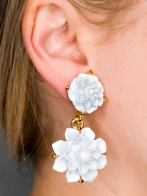 Carved Resin Flower Drop Clip Earrings