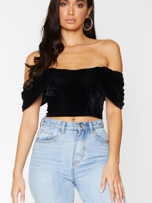 Black Velvet Bardot Draped Sleeve Corset