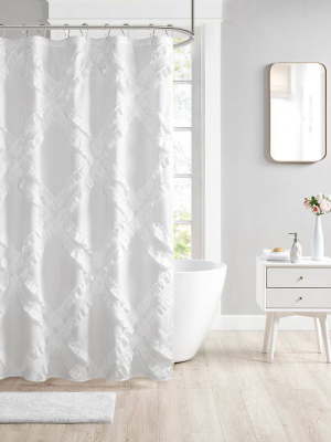 Elia Tufted Diamond Ruffle Shower Curtain