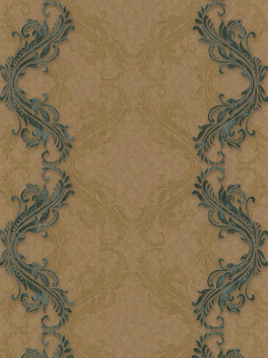 Etta Ornamental Scroll Stripe Wallpaper In Brown And Bronze Design By Bd Wall