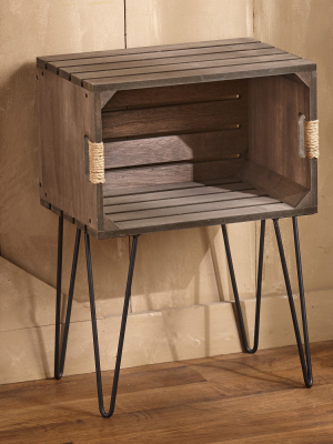 Lakeside Rustic Wooden Crate End Table With Jute Wrapped Handles