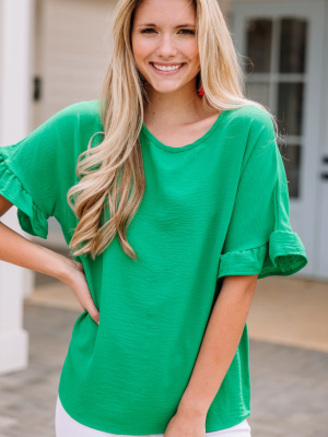 All I Ask Kelly Green Ruffled Top