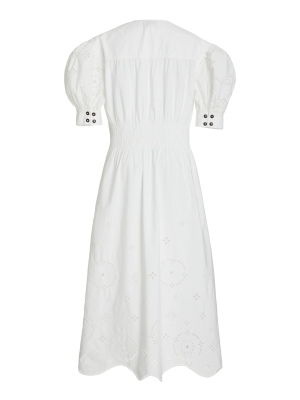 Smocked Broderie-trimmed Cotton Dress
