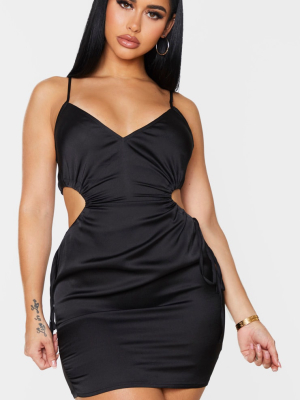 Shape Black Satin Cut Out Ruched Side Bodycon...