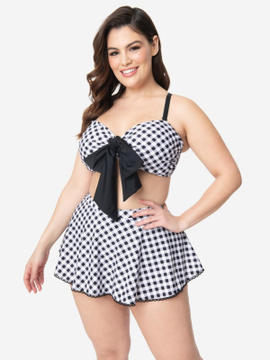 Unique Vintage Plus Size Black & White Gingham Pin-up Coronado Swim Skirt