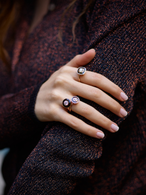 Navy Enamel & Diamond Ring