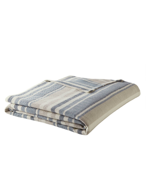 Herringbone Stripe Bed Blanket Blue - Eddie Bauer