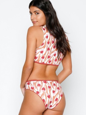 Weligama Reversible Mid Rise Bikini Bottom - Tulip Floral Print/melon Green Stripe Print