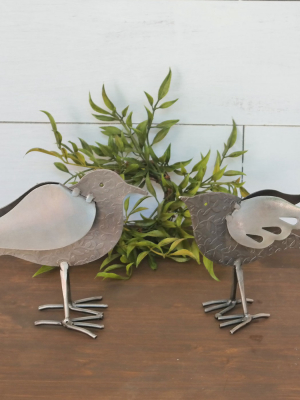 Set Of 2 Silver Distressed Etched Metal Birds - Foreside Home & Garden