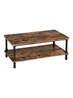 Wooden Coffee Table With 1 Bottom Shelf And Grain Details Brown - Benzara