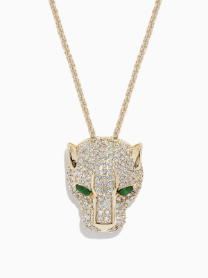 Effy Signature 14k Yellow Gold Diamond & Emerald Panther Pendant, 3.23 Tcw