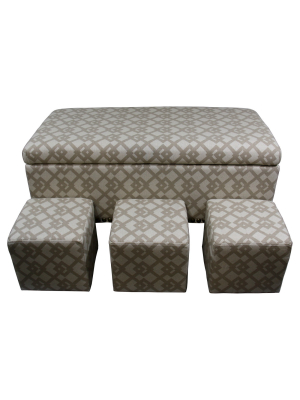 Geometric Nail Button Storage Ottoman Bench With 3 Seats Gray - Ore International