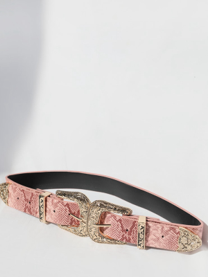 Pink Snake Ornate Buckle Waist Belt