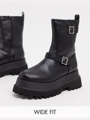 Asos Design Wide Fit Actually Chunky Pull On Boots In Black