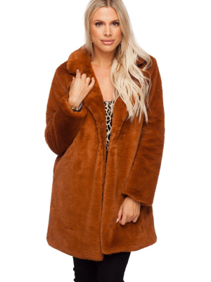 Buddylove Diana Faux Fur Mid Thigh Length Coat - Bear