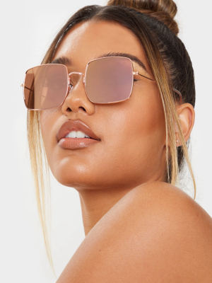 Rose Gold Tinted Lens Square Frame Sunglasses