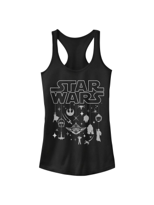 Junior's Star Wars Christmas Logo Ornaments Racerback Tank Top