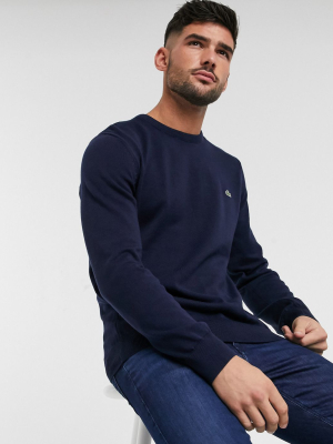 Lacoste Crew Neck Cotton Sweater In Navy